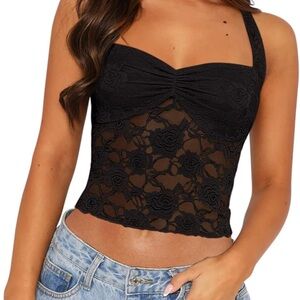 NWOT REORIA Lace Halter Sexy Going Out Tank Crop Y2K Fashion Top 2025 Trendy